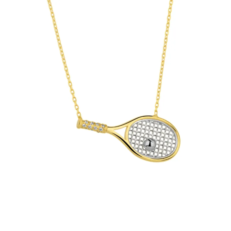 Sterling Silver Gold Tennis Racket Necklace sold by Spero London