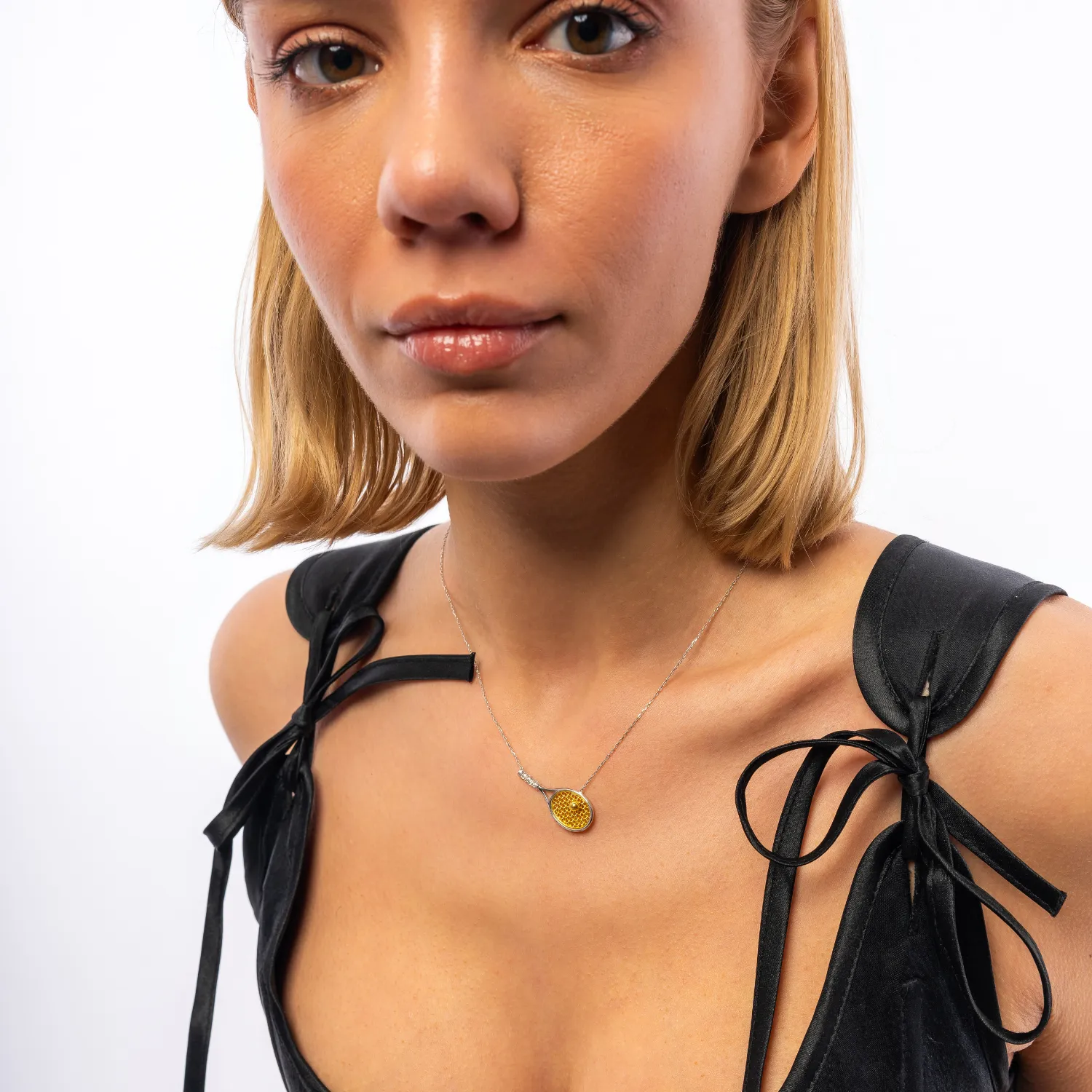 Sterling Silver Tennis Racket Necklace sold by Spero London product image thumbnail 5