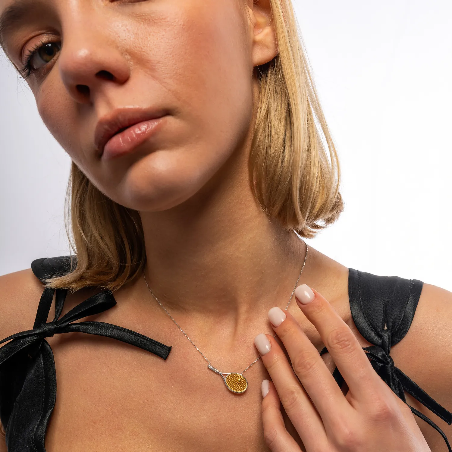 Sterling Silver Tennis Racket Necklace sold by Spero London product image thumbnail 3