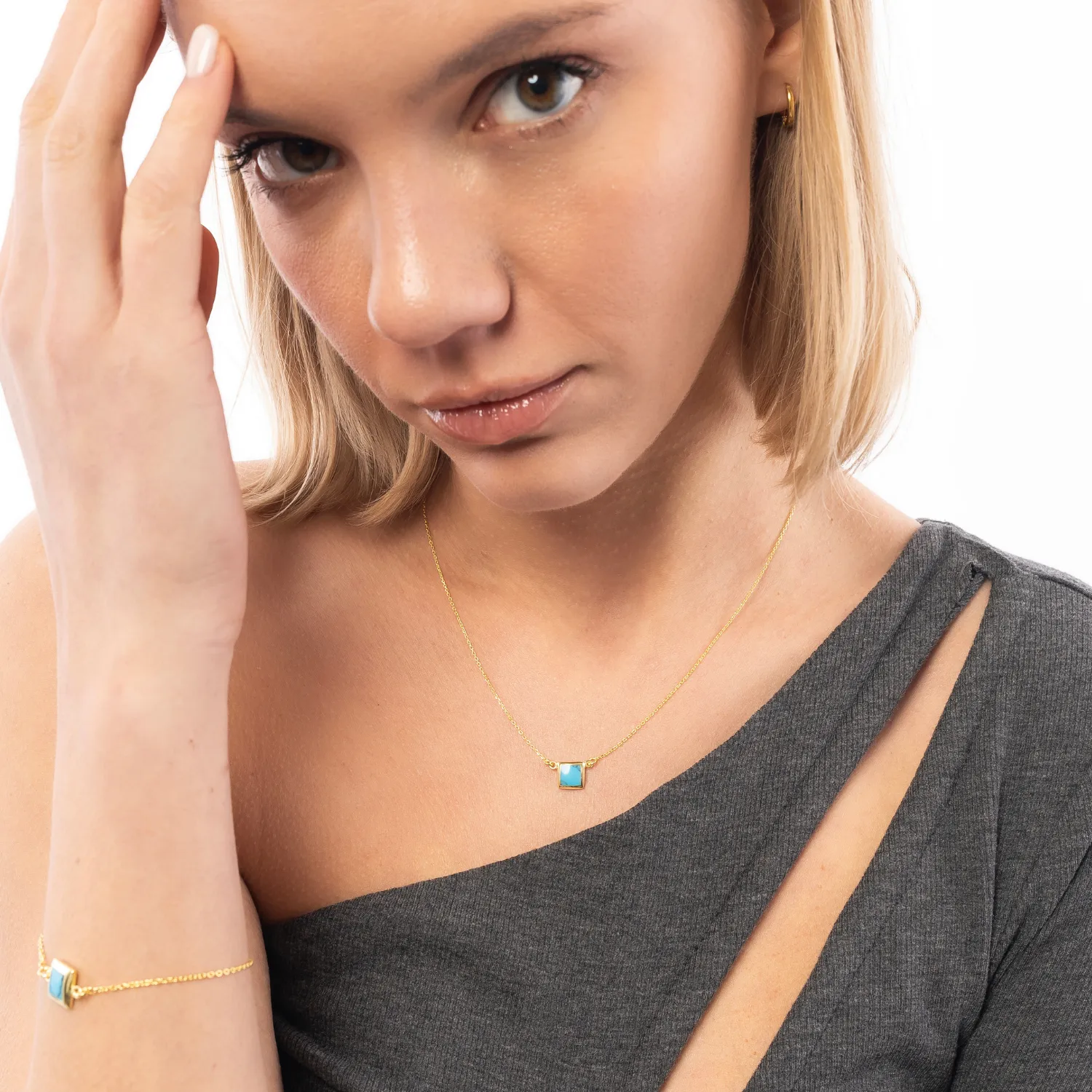 Turquoise Square Sterling Silver Necklace sold by Spero London product image thumbnail 2