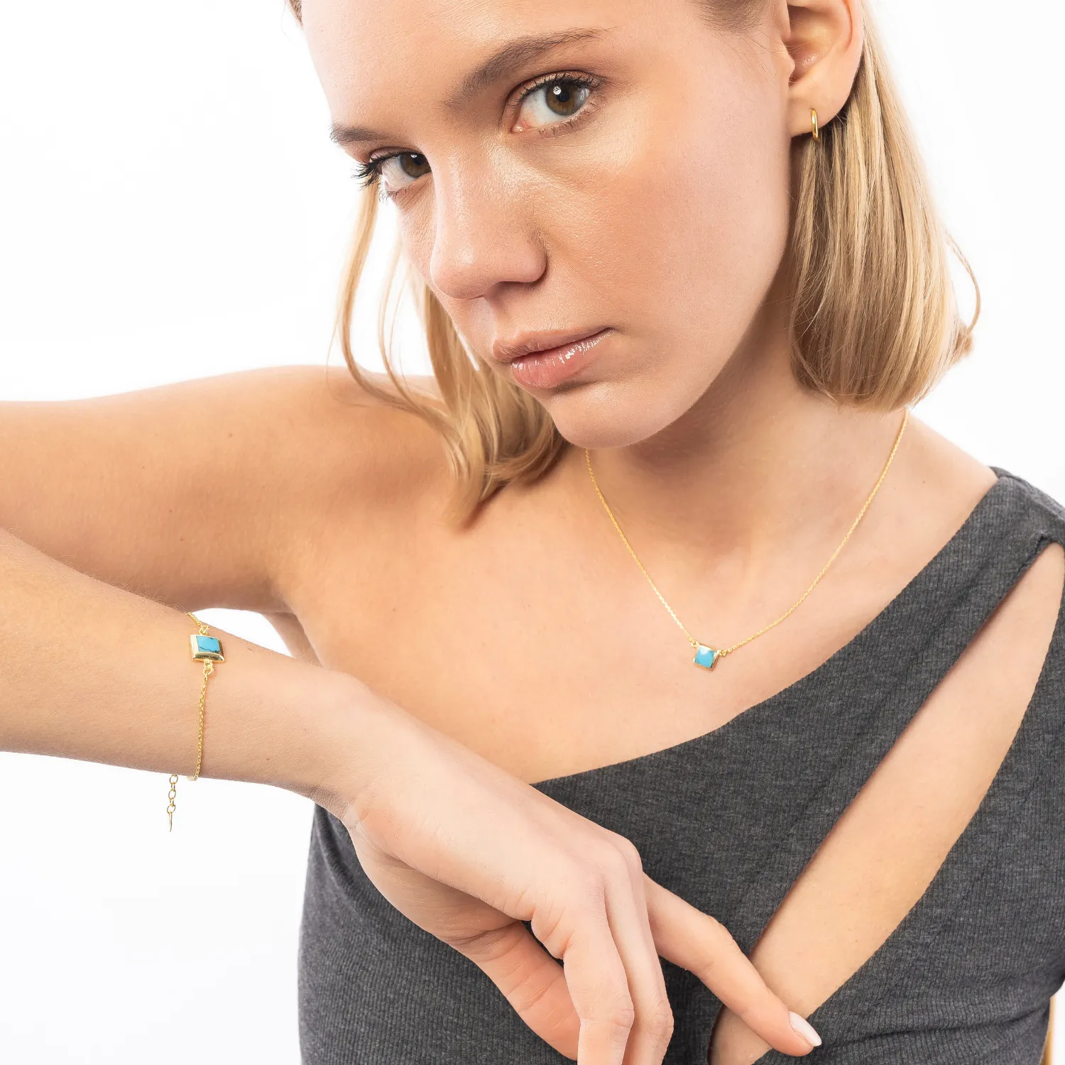 Turquoise Square Sterling Silver Necklace sold by Spero London product image thumbnail 4