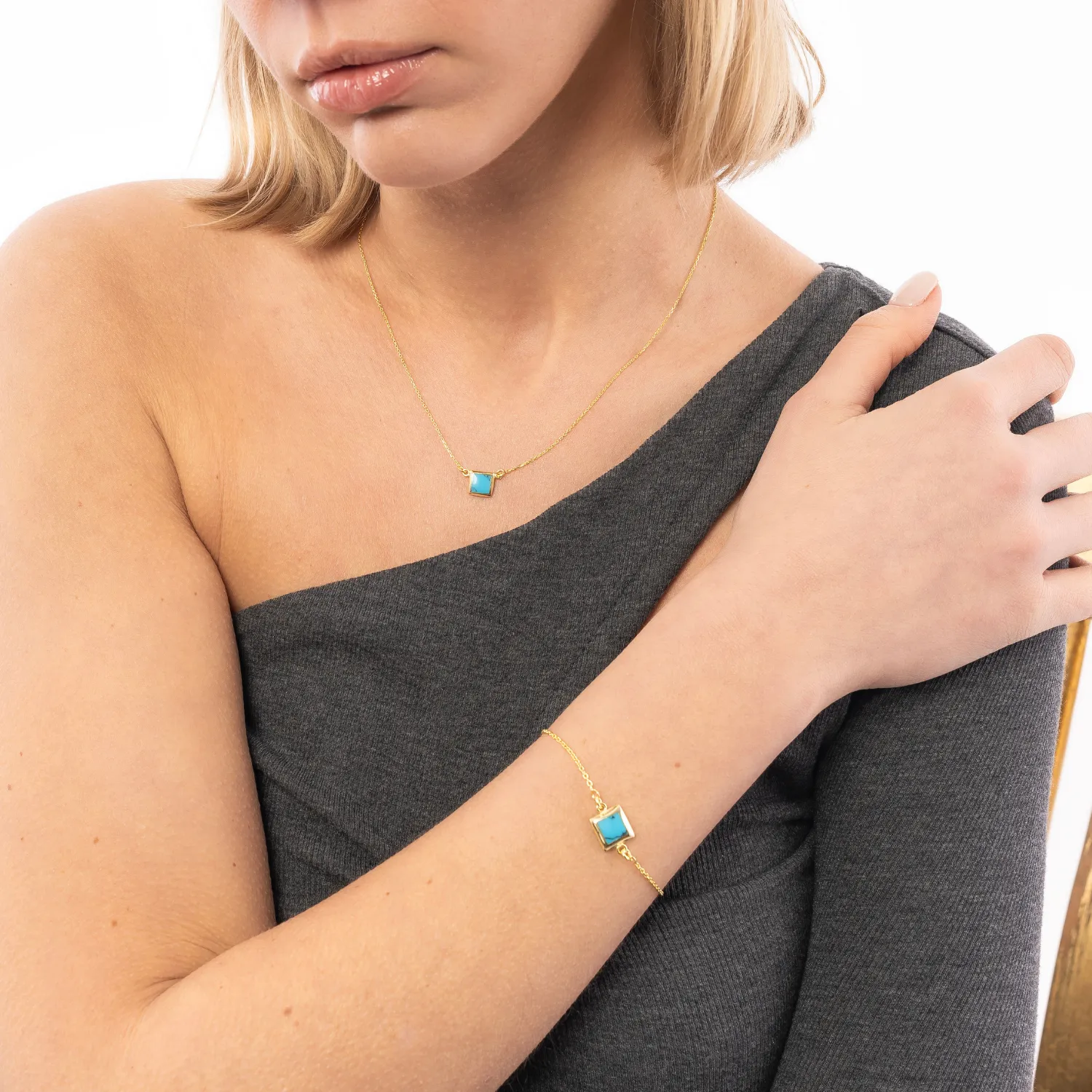 Turquoise Square Sterling Silver Necklace sold by Spero London product image thumbnail 3