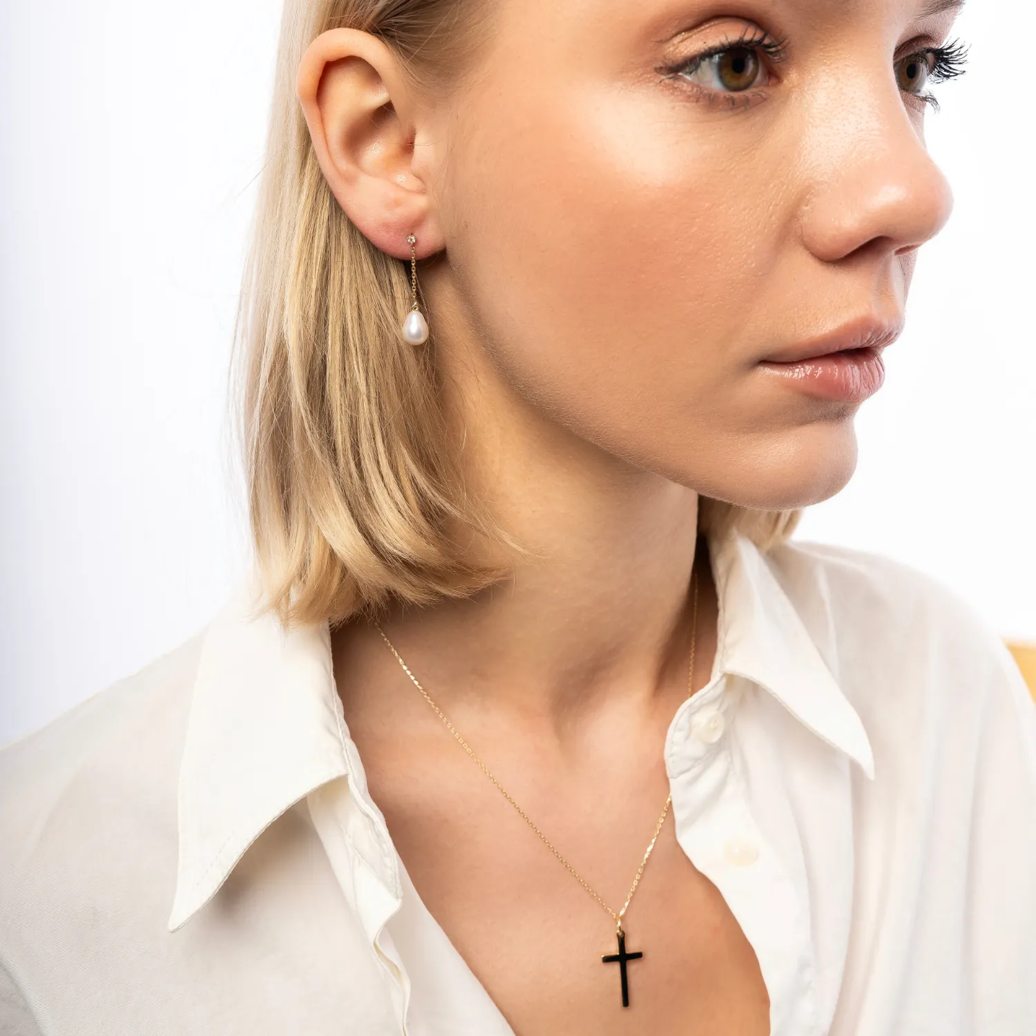 Diamond Drop Real Pearl Fine Earrings 14ct Solid Gold sold by Spero London product image thumbnail 5