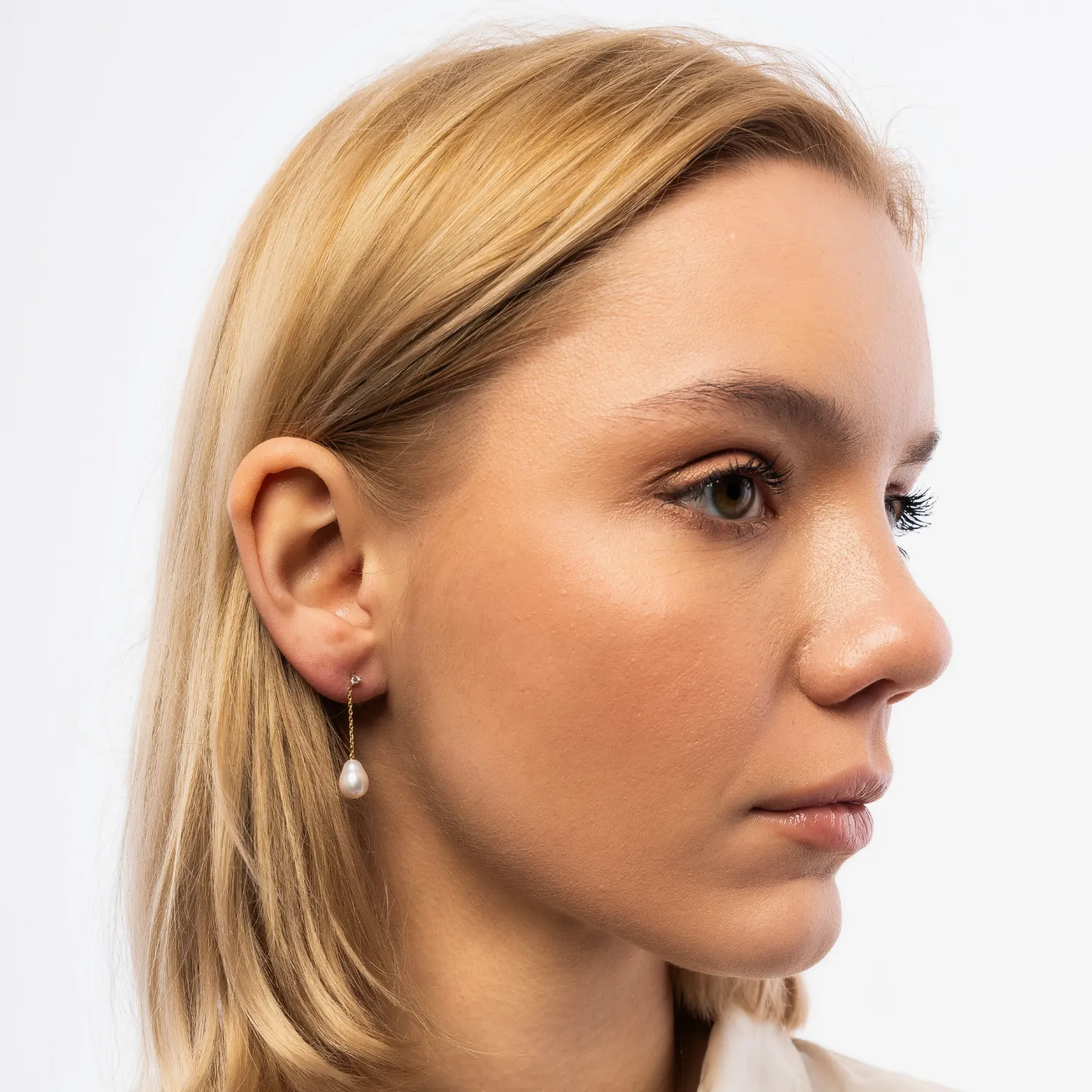 Diamond Drop Real Pearl Fine Earrings 14ct Solid Gold sold by Spero London product image thumbnail 4