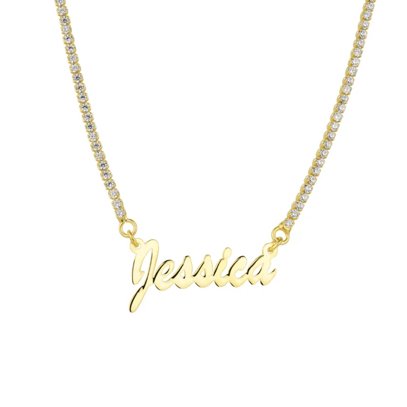 Sterling Silver Fine Signature Name Necklace With Tennis Chain sold by Spero London