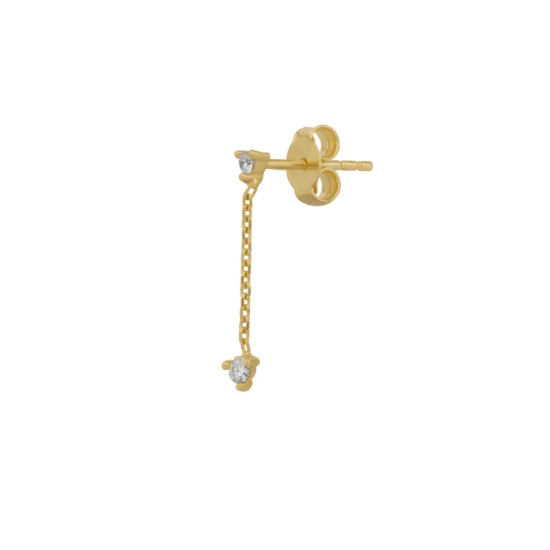 Fine Double Diamond Drop Single Earring 14ct Solid Gold sold by Spero London