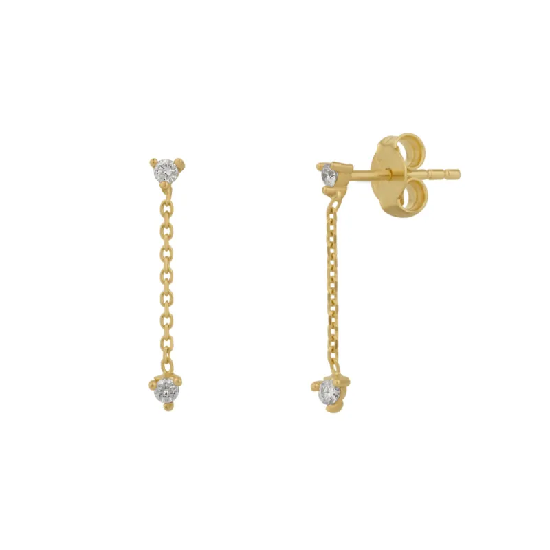Fine Double Diamond Drop Earrings 14ct Solid Gold sold by Spero London