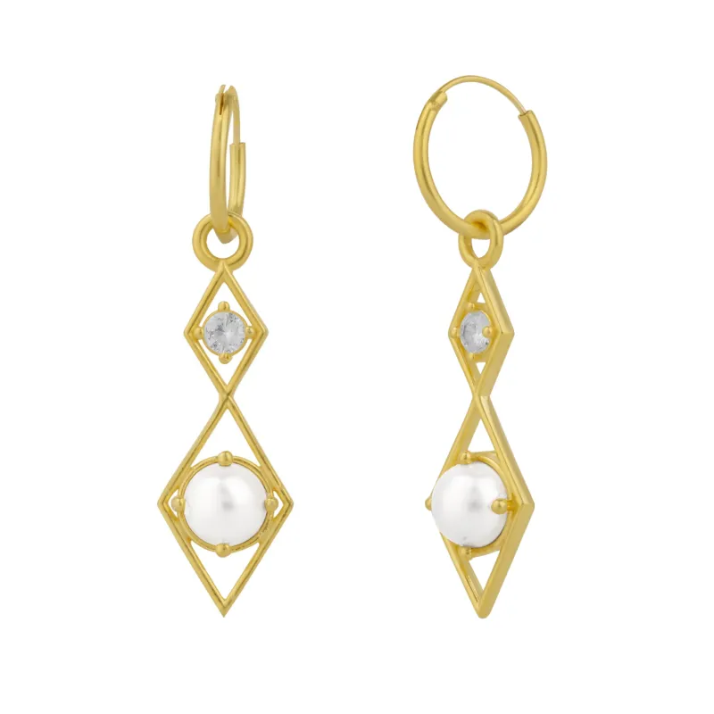 Sterling Silver Rhombus 3D Pearl Earrings sold by Spero London