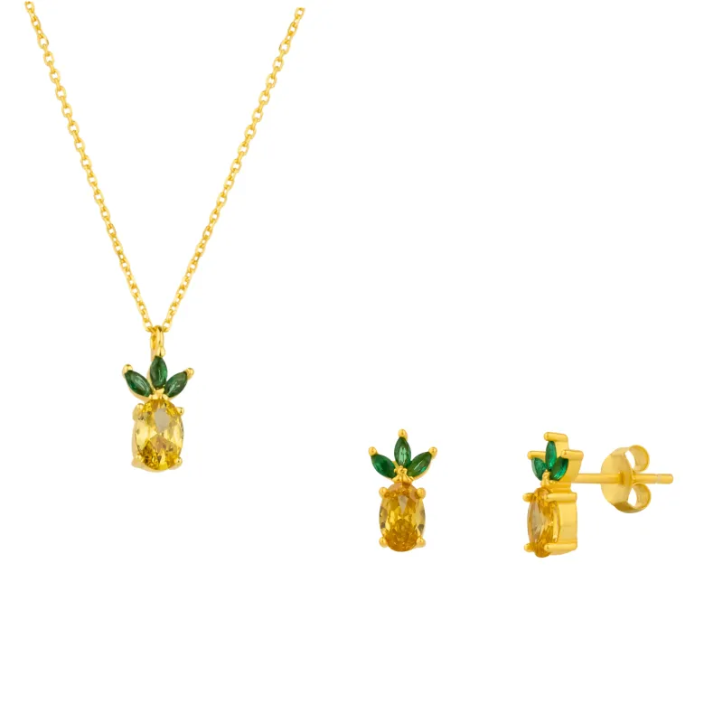 Pineapple Sterling Silver Necklace and Earring Set sold by Spero London
