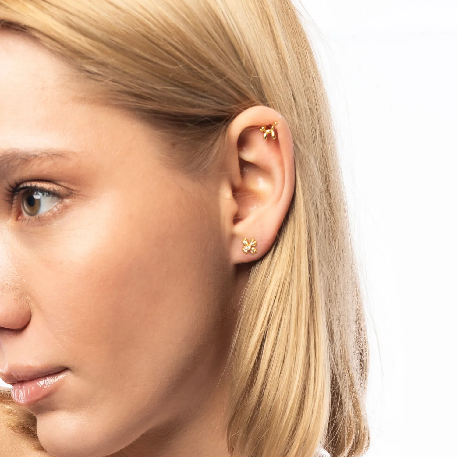 Fine 14ct Solid Gold Diamond Clover Earrings sold by Spero London product image thumbnail 3