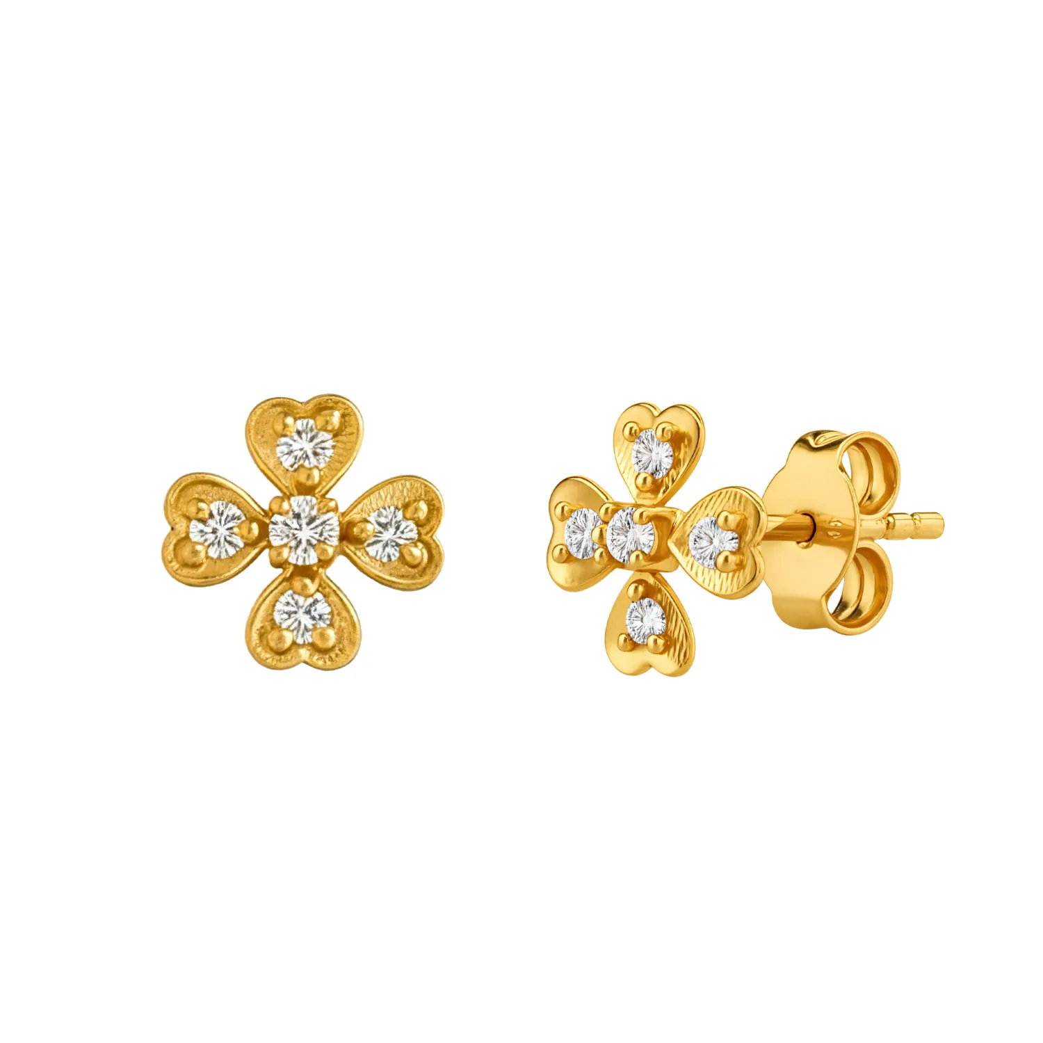 Fine 14ct Solid Gold Diamond Clover Earrings sold by Spero London