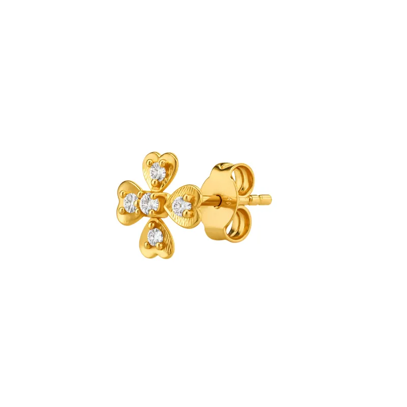 Fine 14k Solid Gold Diamond Clover Single Earring sold by Spero London