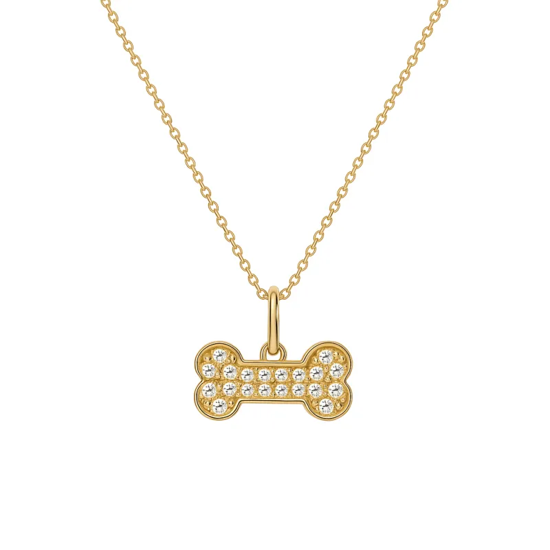 Jewelled Dog Bone 9ct Solid Gold Pendant Neckalce sold by Spero London