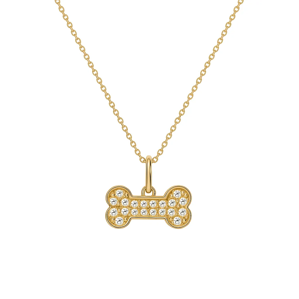 Jewelled Dog Bone 9ct Solid Gold Pendant Neckalce sold by Spero London