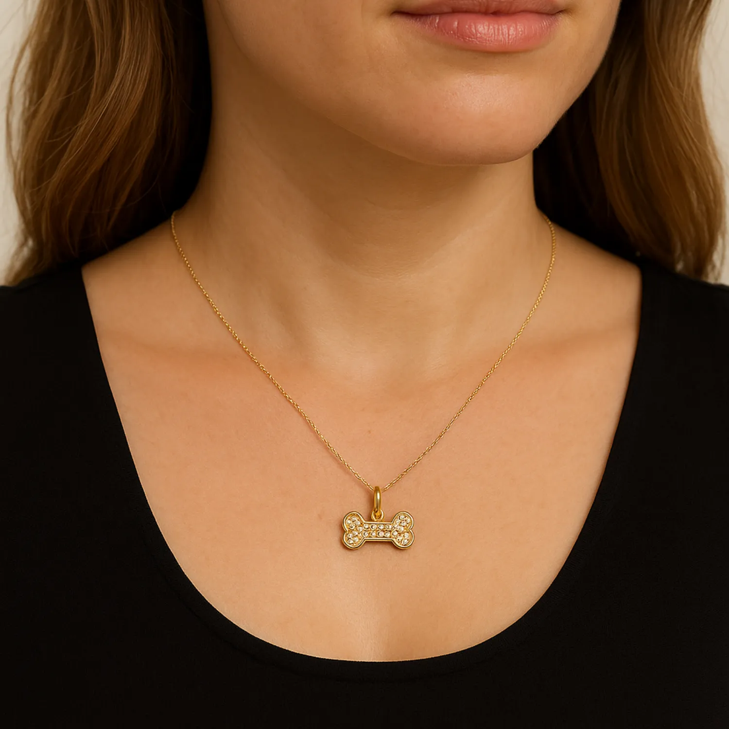 Jewelled Dog Bone 9ct Solid Gold Pendant Neckalce sold by Spero London product image thumbnail 2