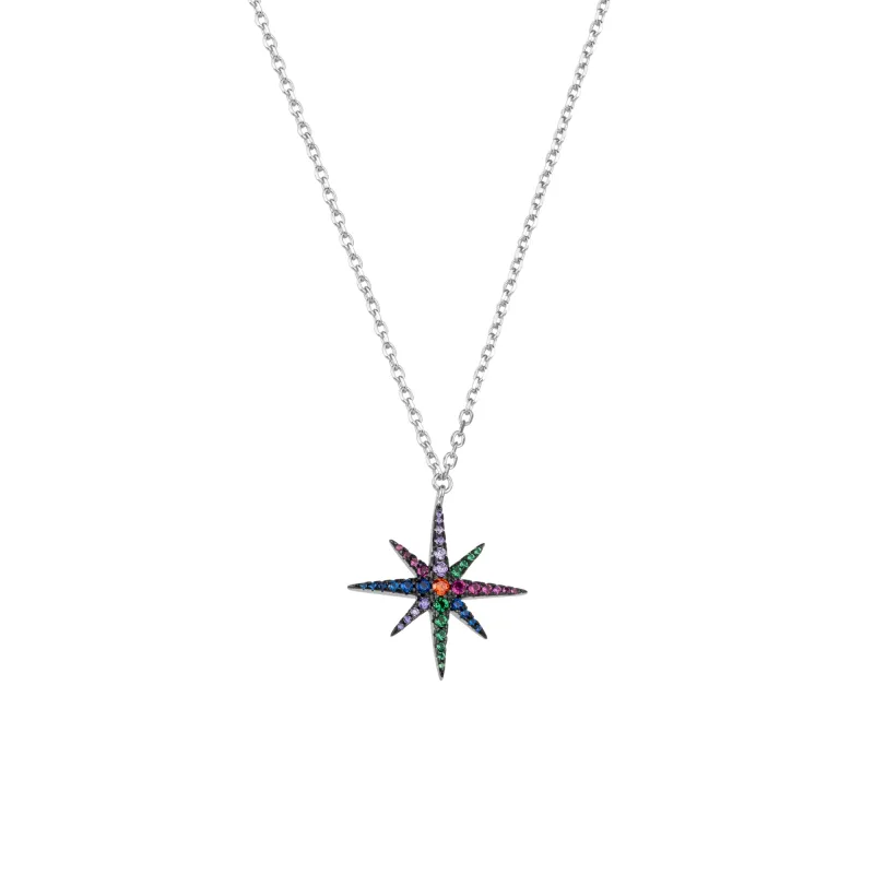 Sterling Silver Rainbow Starburst Necklace sold by Spero London