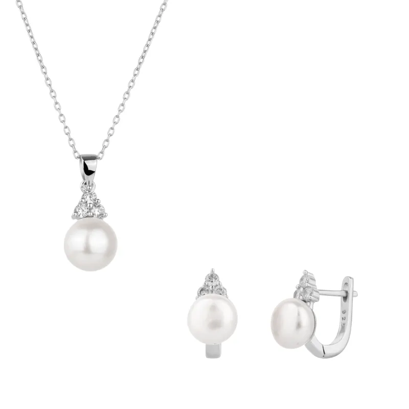 Sterling Silver Grape Pearl Necklace and Earring Set sold by Spero London