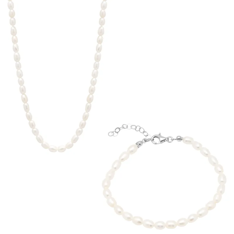 Natural Freshwater Real Seed Pearl Necklace and Bracelet Set made by Spero London