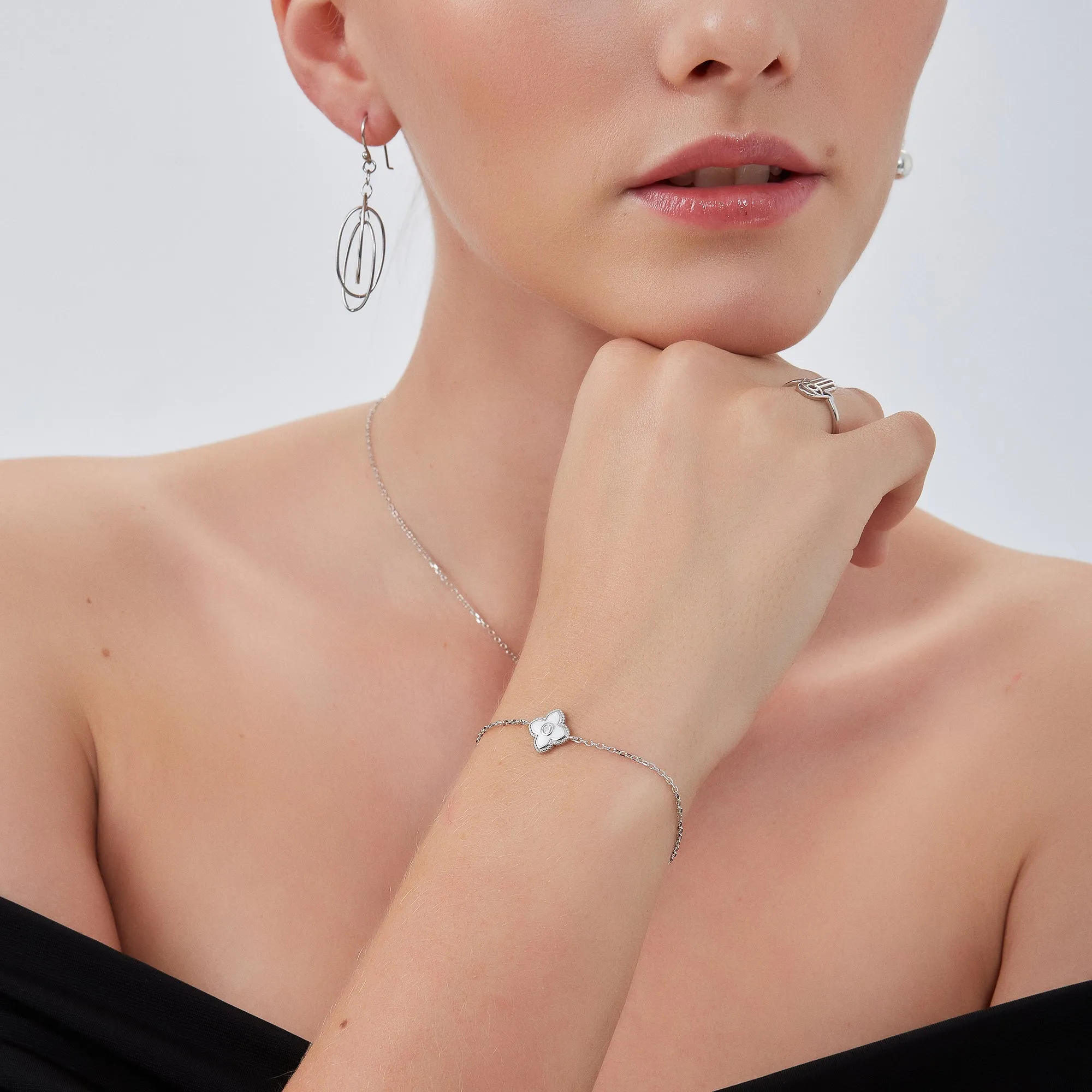 White Enamel Clover Bracelet sold by Spero London product image thumbnail 3