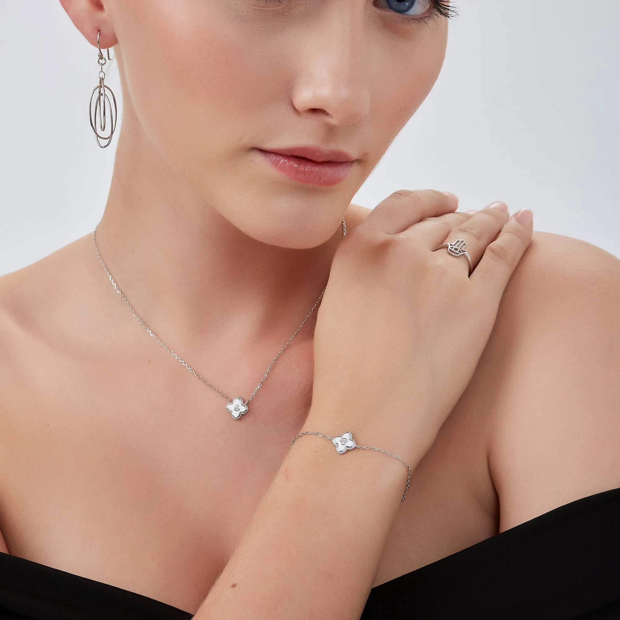 White Enamel Clover Bracelet sold by Spero London product image thumbnail 4