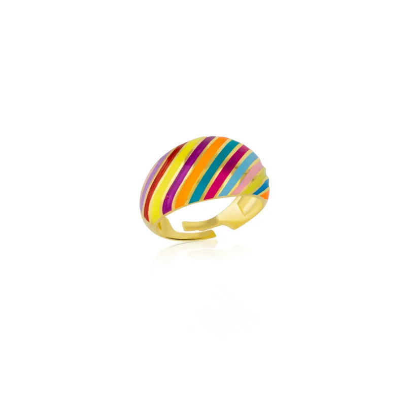 Enamel Rainbow Stripe Chunky Sterling Silver Ring sold by Spero London