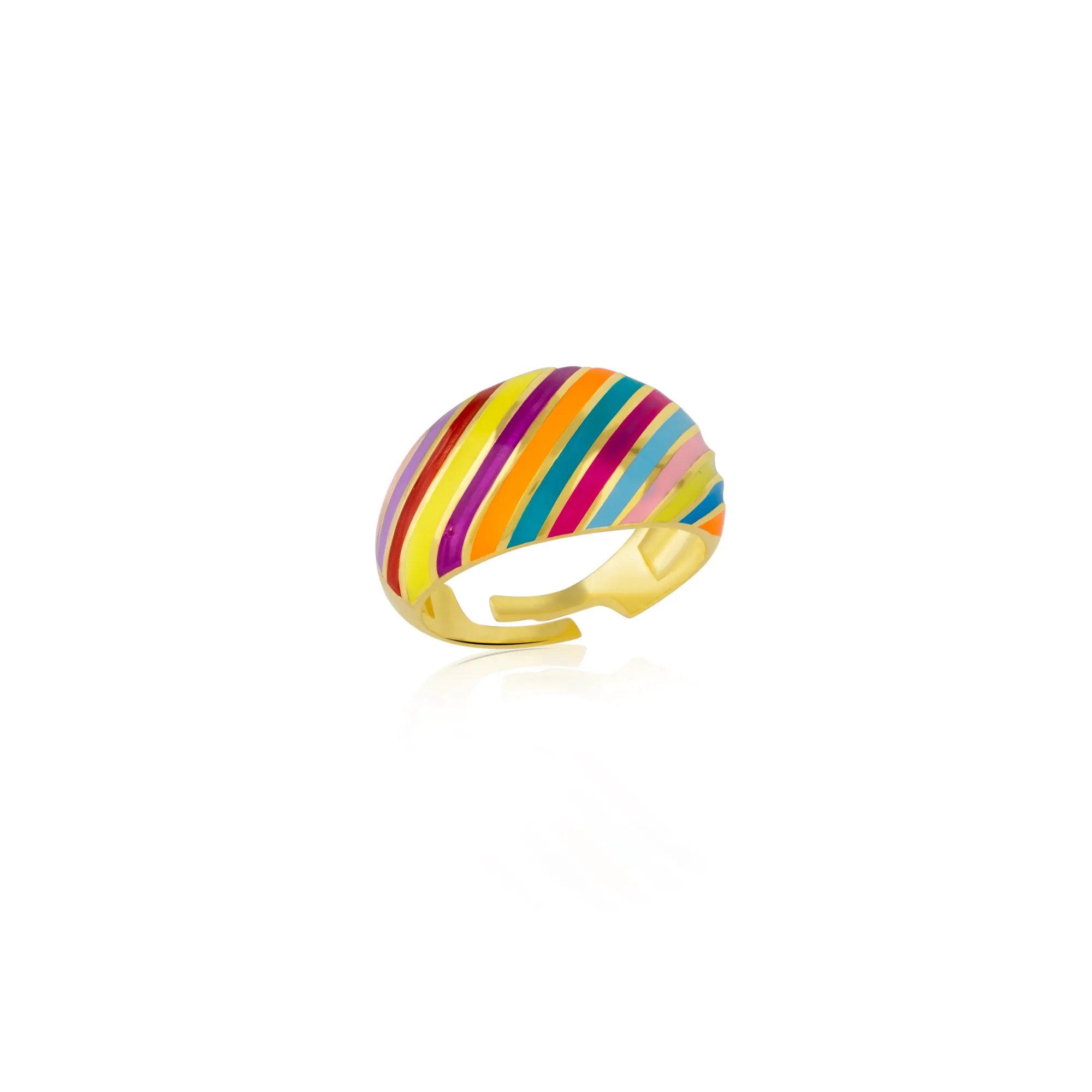 Enamel Rainbow Stripe Chunky Sterling Silver Ring sold by Spero London