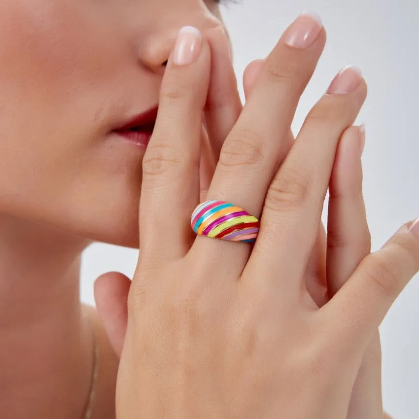 Enamel Rainbow Stripe Chunky Sterling Silver Ring sold by Spero London product image thumbnail 2