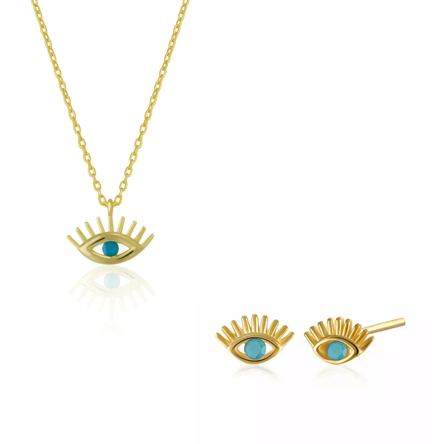 Turquoise Blue Eye Evil Eye Sterling Silver Necklace and Earrings Set sold by Spero London product image thumbnail 4