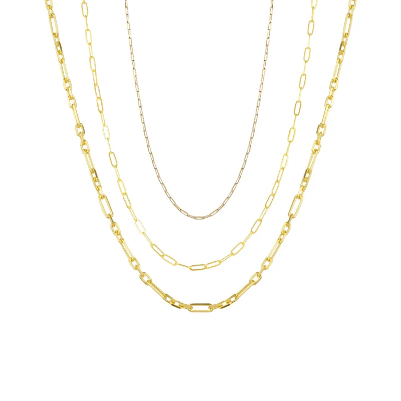 Paperclip Link Chain Sterling Silver Necklace Layering Set sold by Spero London