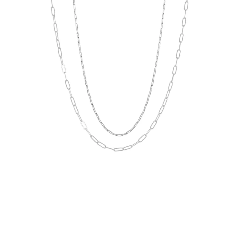 Paperclip Chains Sterling Silver Layering Necklace Set sold by Spero London