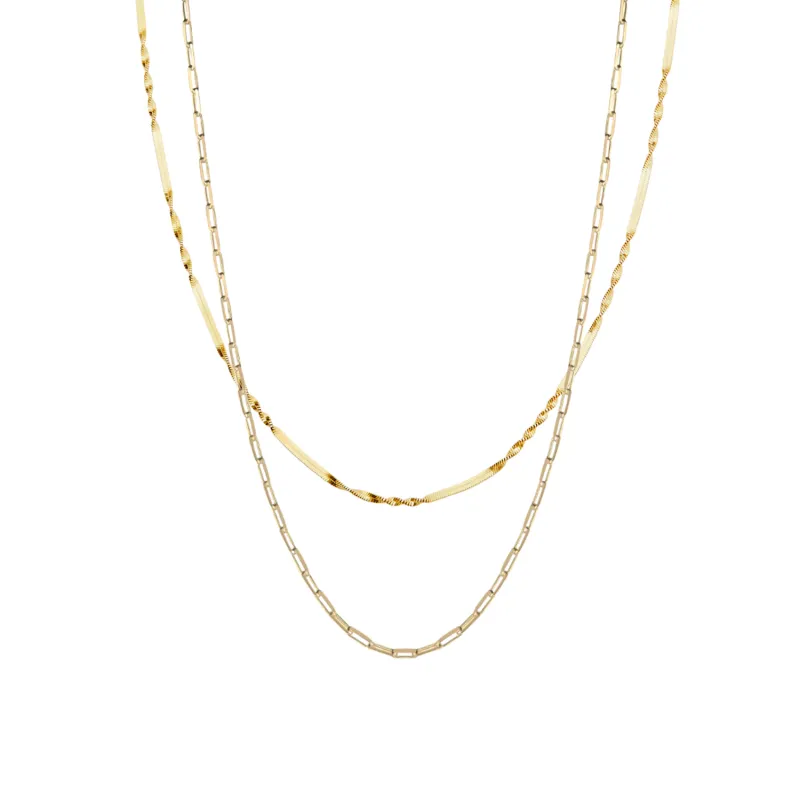 Semi Twisted and Paperclip Chain Sterling Silver Layering Necklace Set sold by Spero London