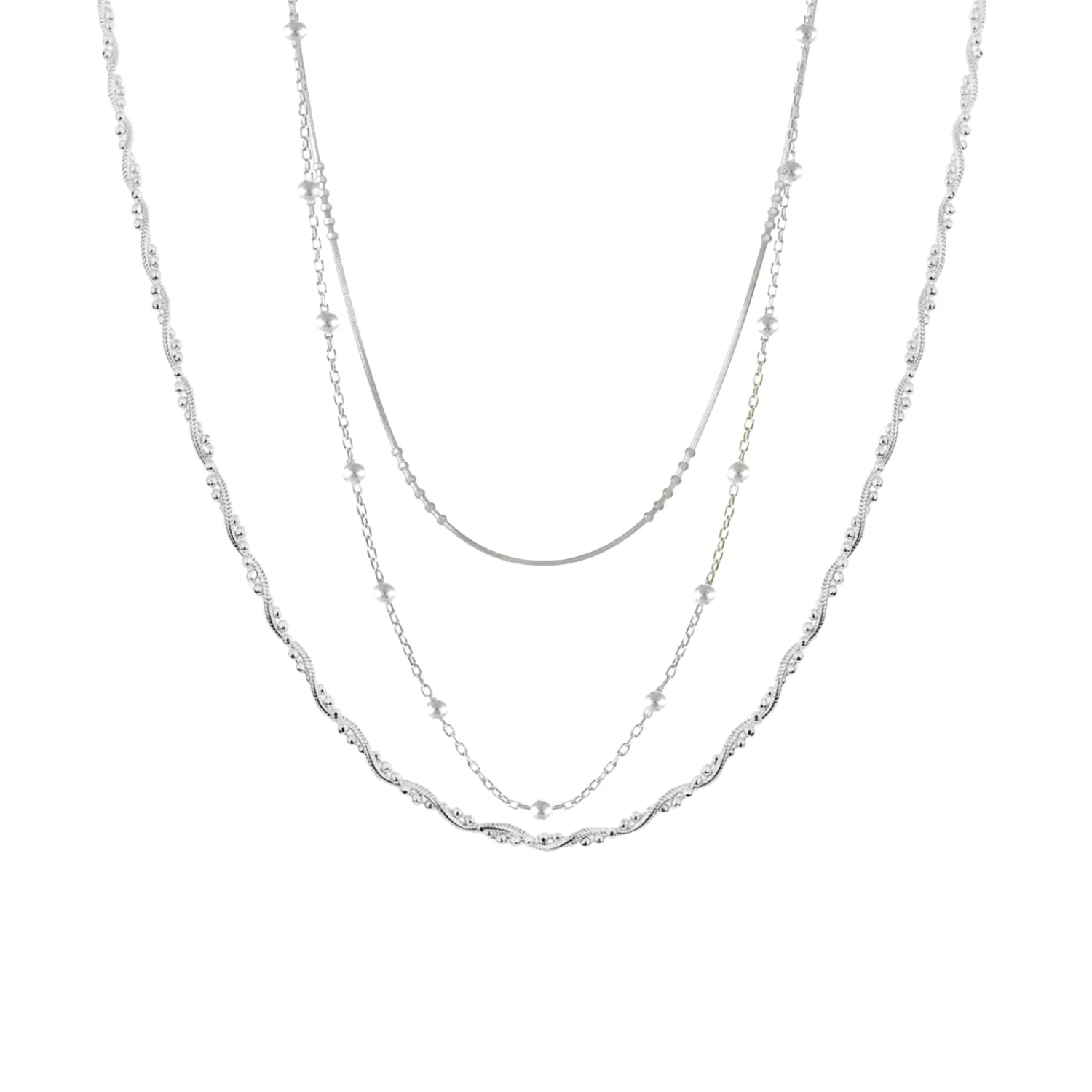 Twisted and Beaded Chains Sterling Silver Layering Necklace Set sold by Spero London