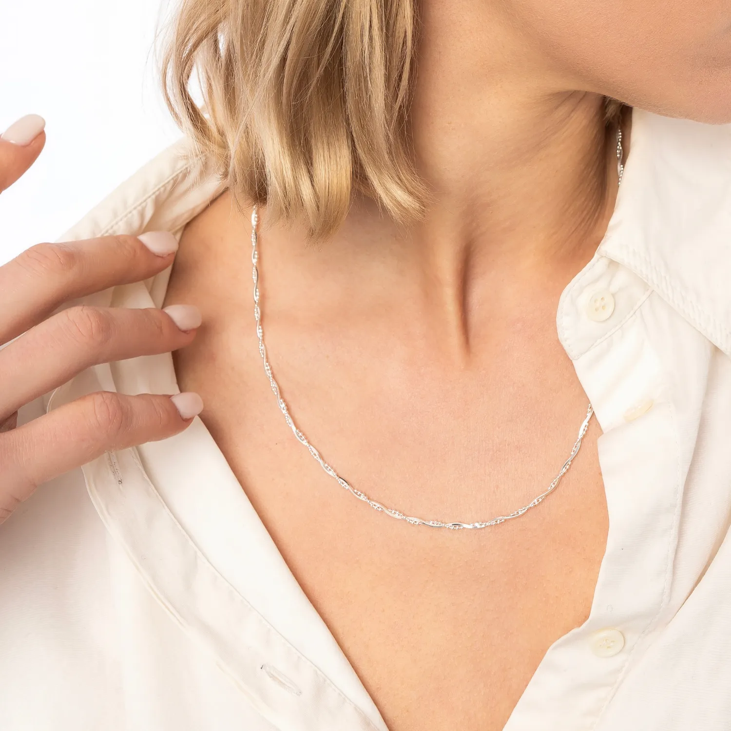 Twisted and Beaded Chains Sterling Silver Layering Necklace Set sold by Spero London product image thumbnail 2