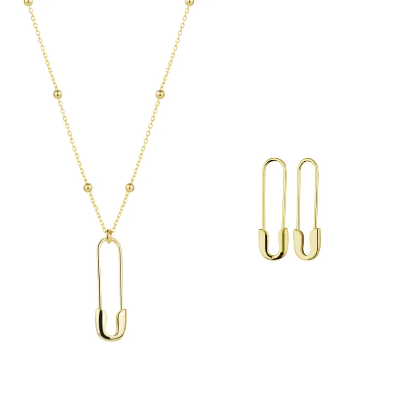 Sterling Silver Safety Pin Necklace & Earring Set sold by Spero London