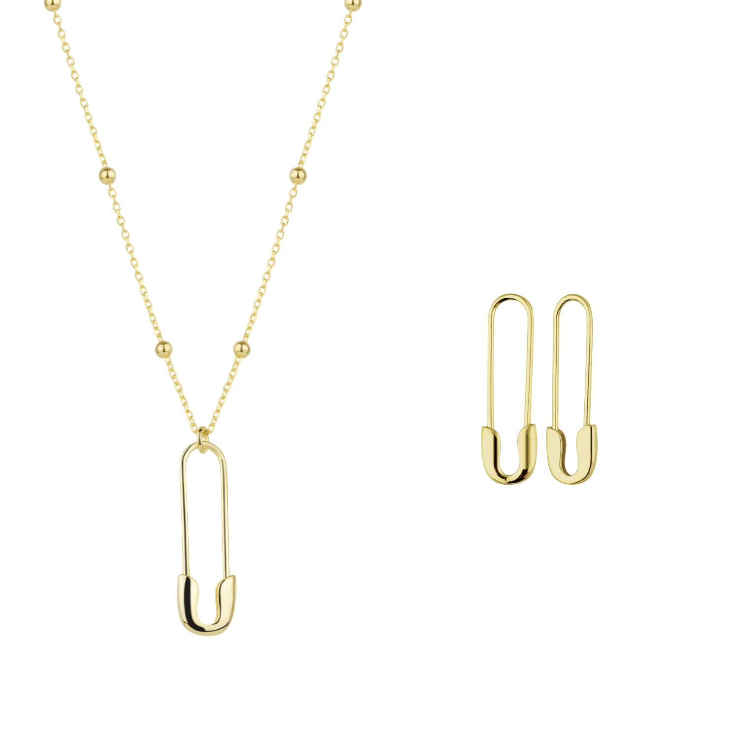Sterling Silver Safety Pin Necklace & Earring Set sold by Spero London