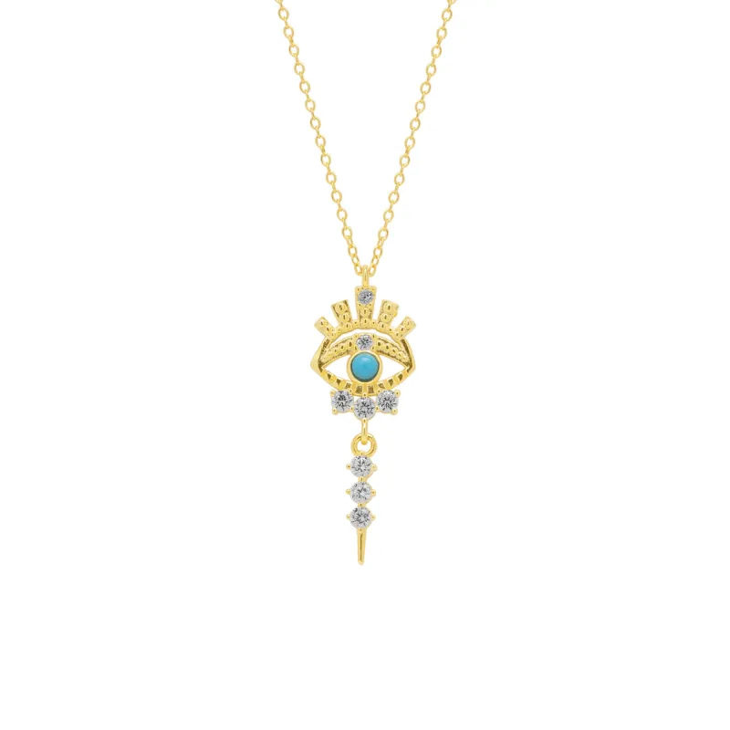 Turquoise Evil Eye Eyelash Drop Sterling Silver Necklace sold by Spero London