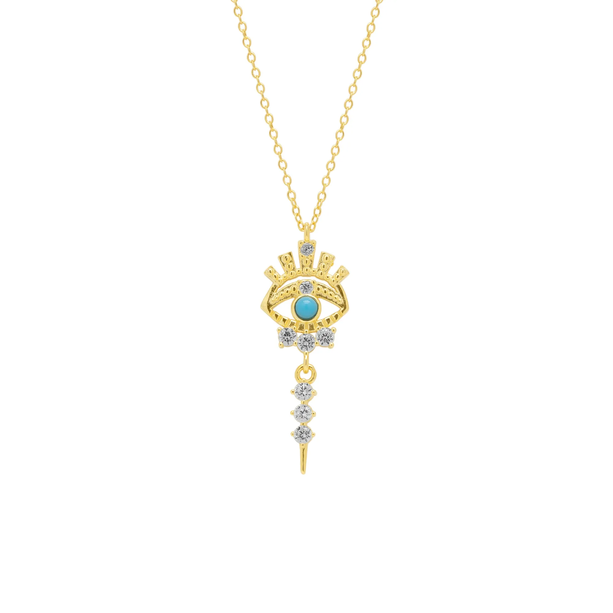 Turquoise Evil Eye Eyelash Drop Sterling Silver Necklace sold by Spero London