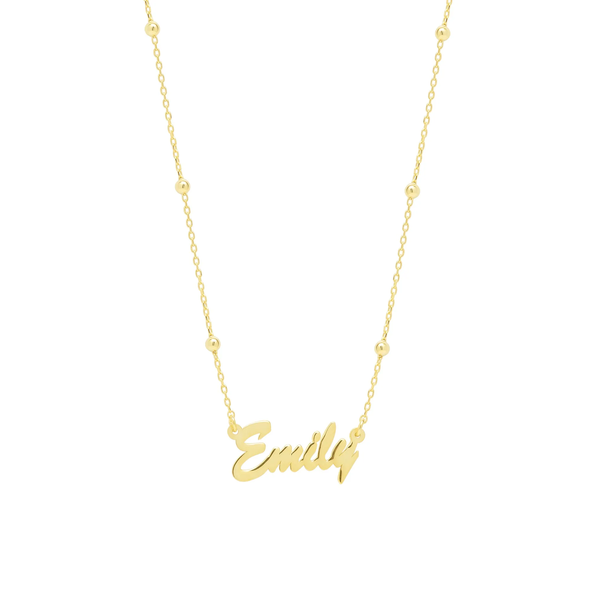 Fine Sterling Silver Satellite Beaded Signature Name Necklace sold by Spero London