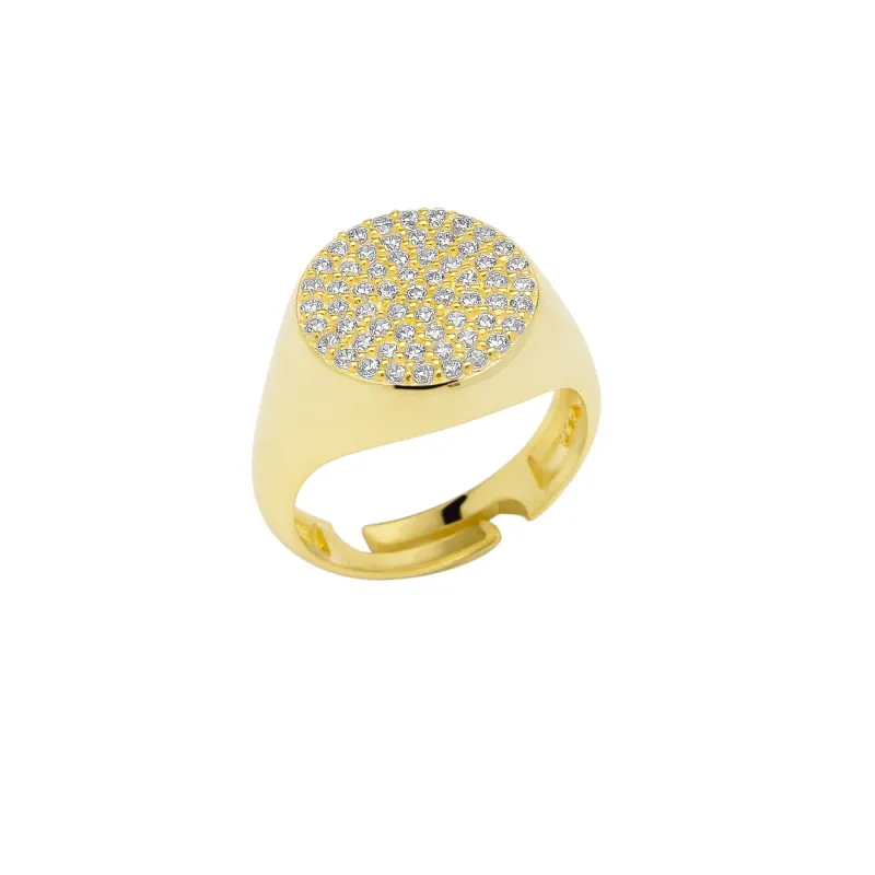 Sterling Silver Round Pave Signet Ring sold by Spero London