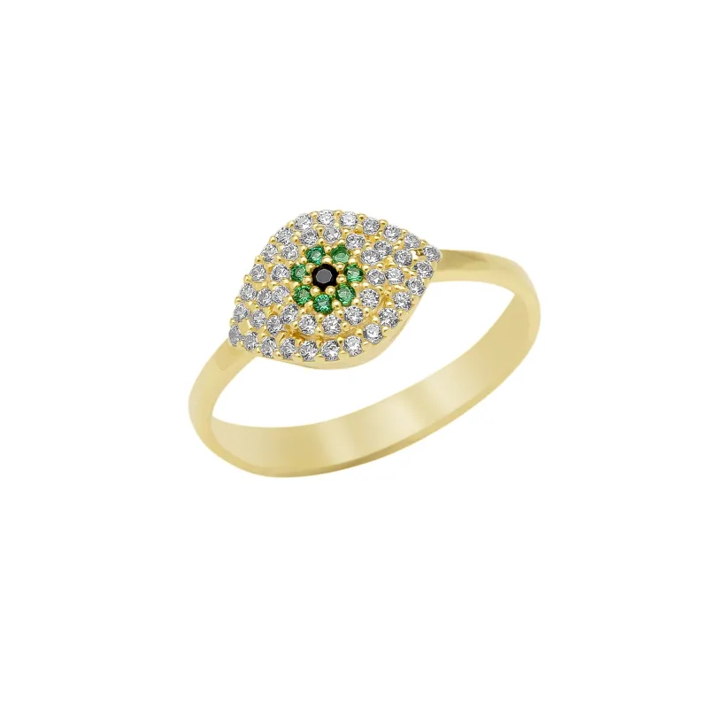 Sterling Silver Green Evil Eye Ring sold by Spero London