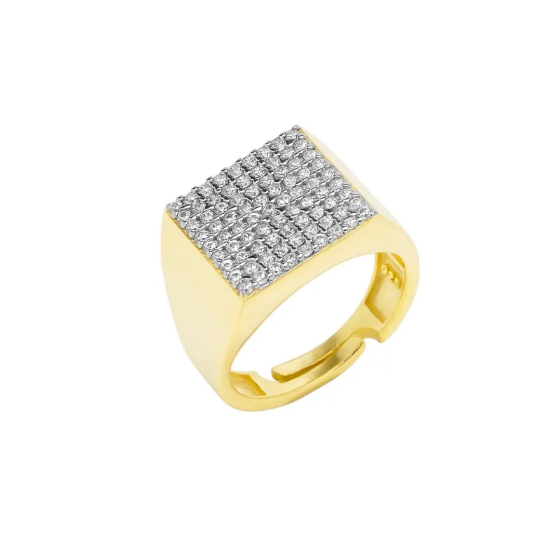 Sterling Silver Square Pave Signet Ring sold by Spero London