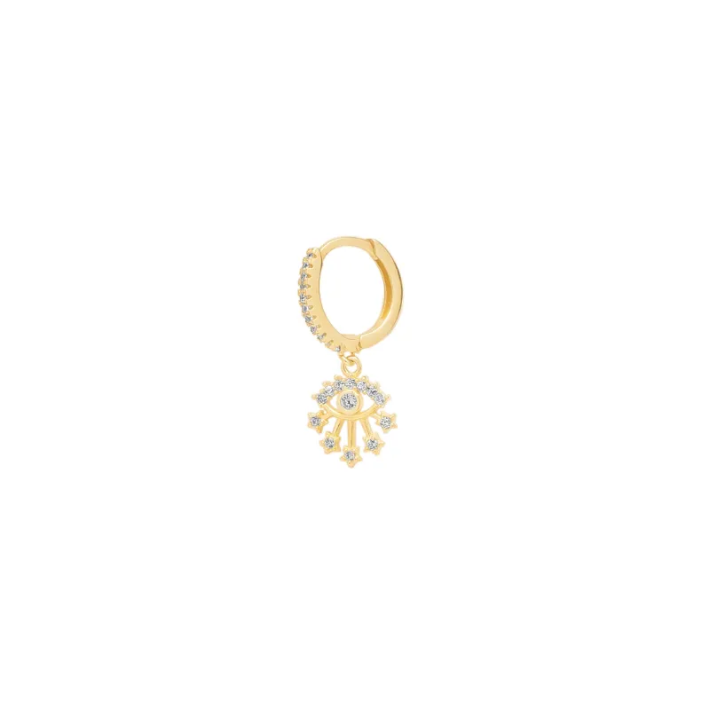 Fine 14ct Solid Gold Evil Eye Drop Single Earring made by Spero London