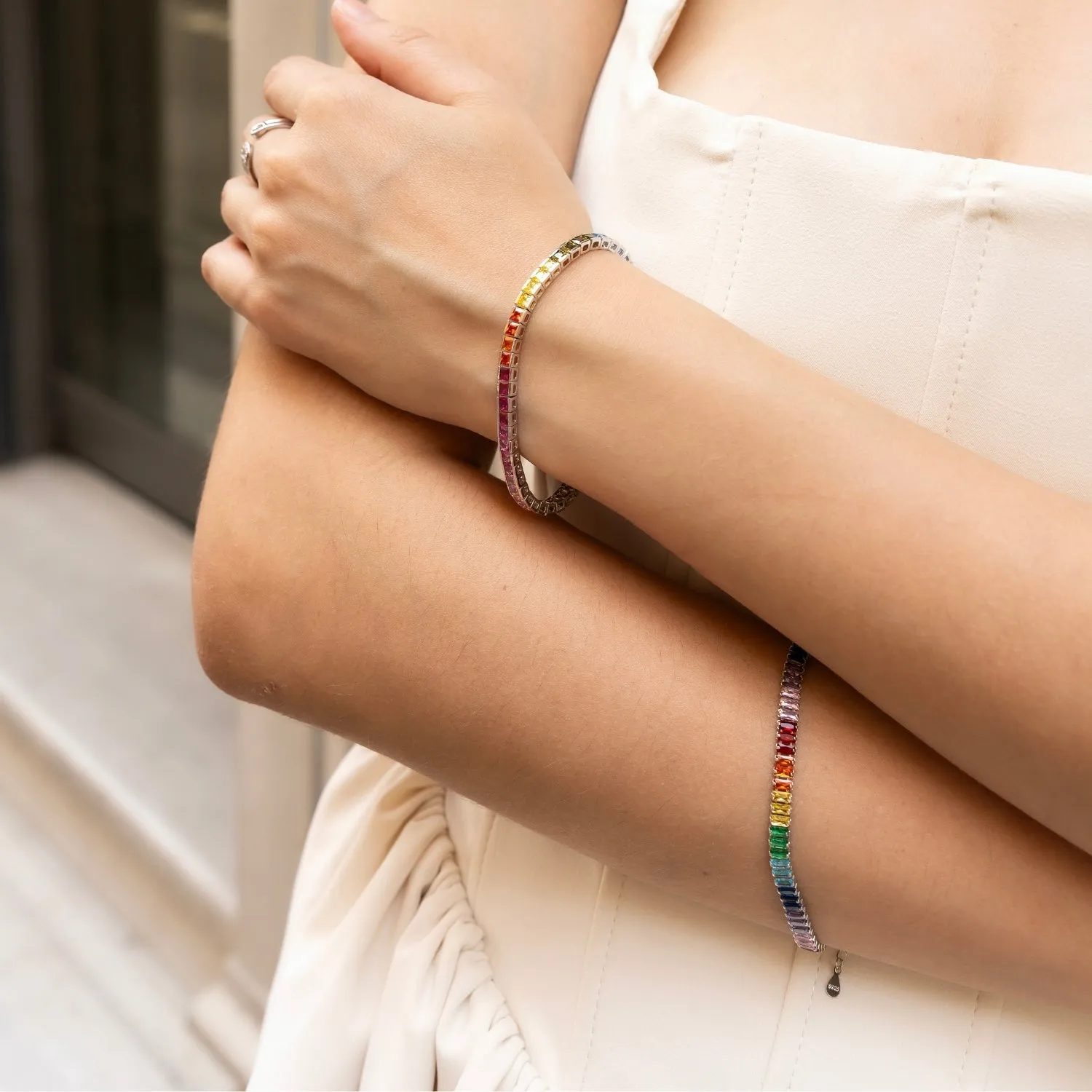 Sterling Silver Square Rectangular Rainbow Tennis Bracelet sold by Spero London product image thumbnail 4