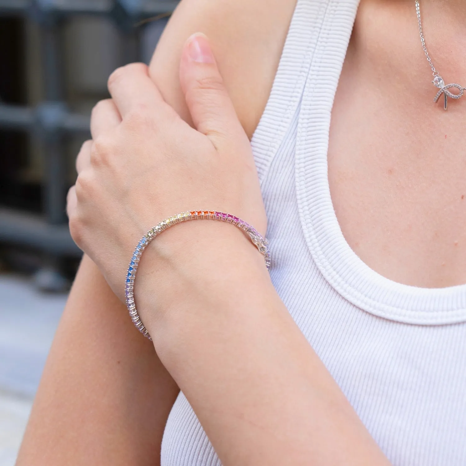 Sterling Silver Rainbow Tennis Bracelet sold by Spero London product image thumbnail 3