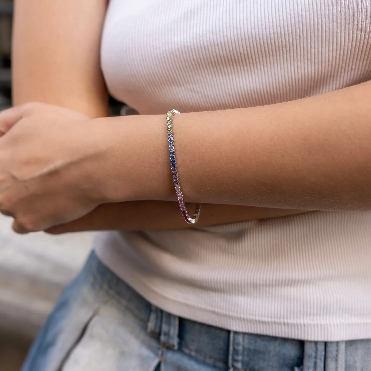 Sterling Silver Rainbow Tennis Bracelet sold by Spero London product image thumbnail 2