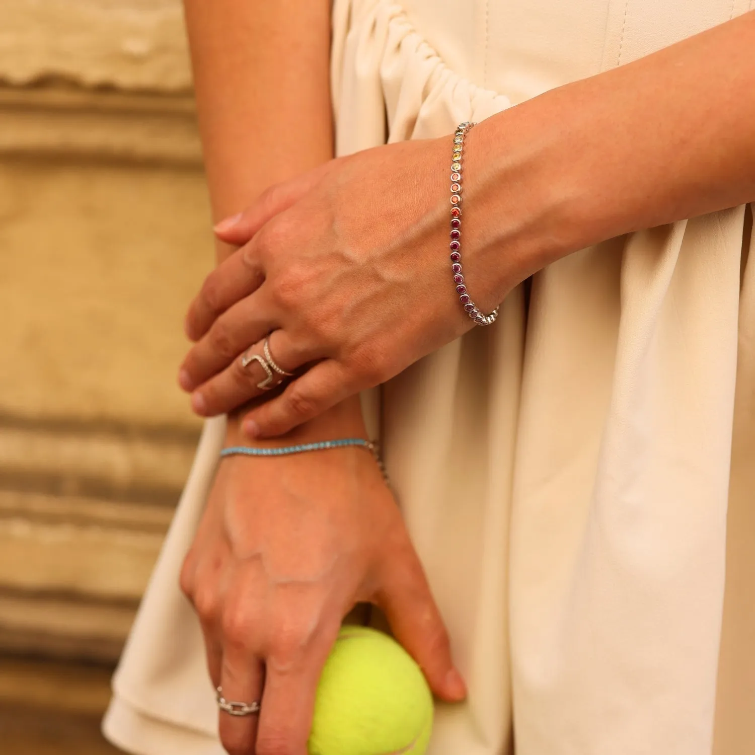 Sterling Silver Large Multicolour Bezel Tennis Bracelet sold by Spero London product image thumbnail 3