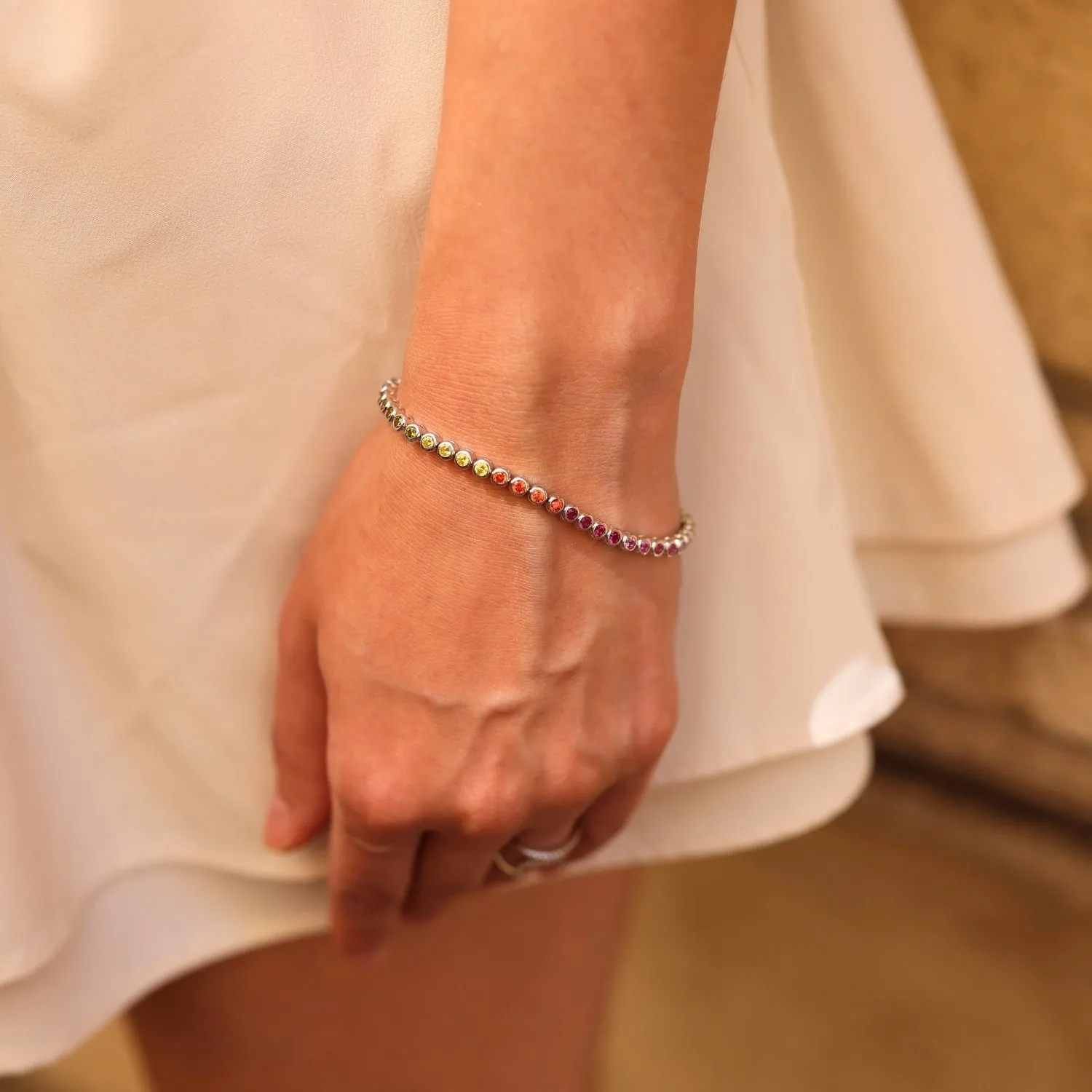 Sterling Silver Large Multicolour Bezel Tennis Bracelet sold by Spero London product image thumbnail 2