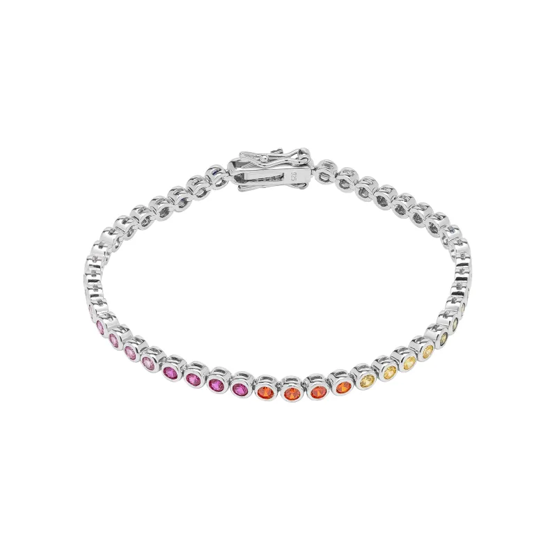 Sterling Silver Large Multicolour Bezel Tennis Bracelet sold by Spero London