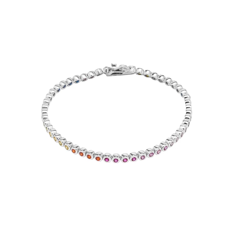 Sterling Silver Multicolour Bezel Tennis Bracelet sold by Spero London