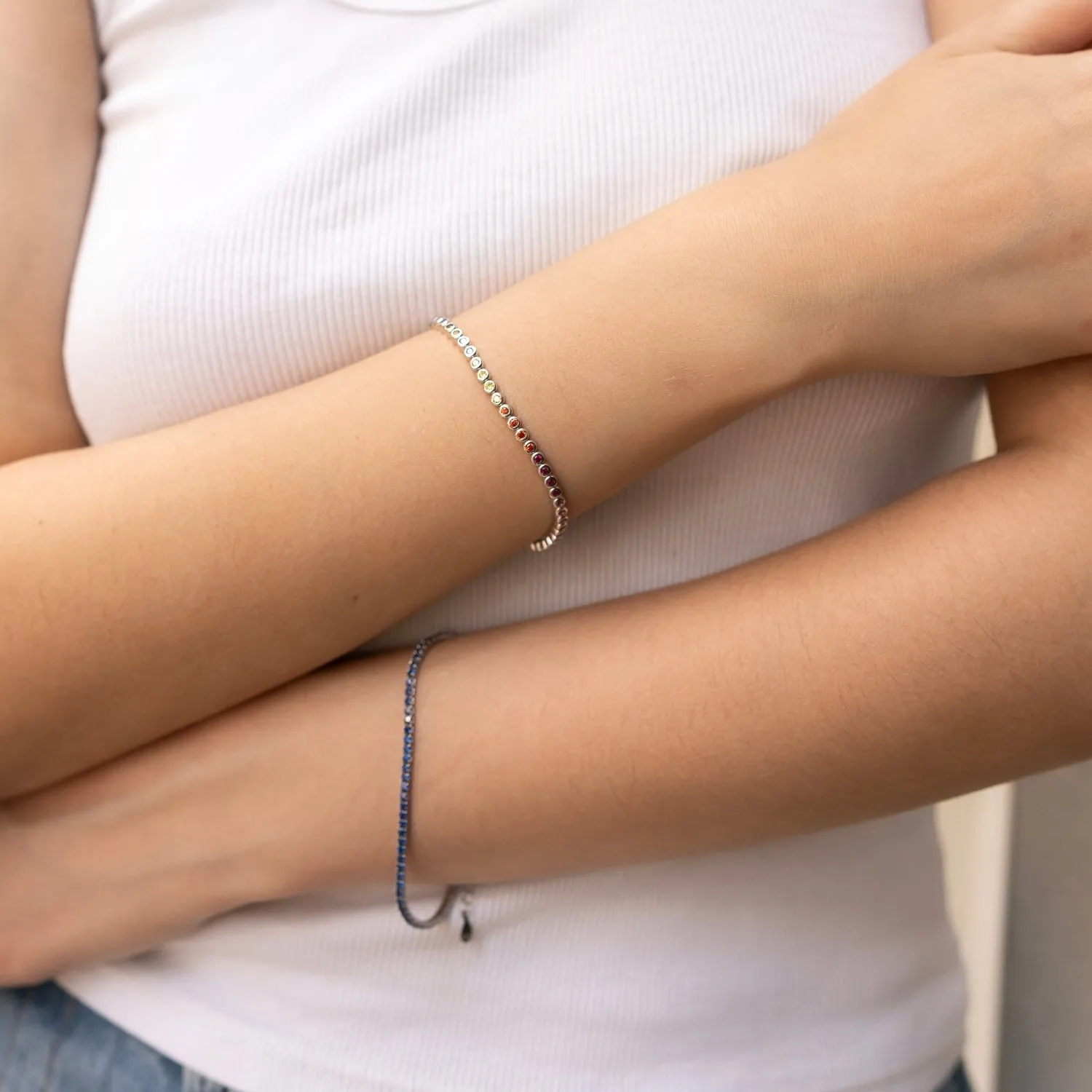 Sterling Silver Multicolour Bezel Tennis Bracelet sold by Spero London product image thumbnail 3